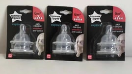 6 X Tommee Tippee Explora Anti Colique Teats 6 Pack 3 x 2  Teats For Baby Bottle