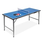 Relaxdays Table de ping-pong midi de table, table pliante pour intérieur et extérieur, balle et palettes incluses, 150 x 67 x 71 cm 10019102 Bleu/Argenté/Noir