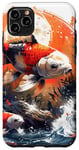 iPhone 11 Pro Max two anime koi fish asian carp lucky goldfish sunset waves Case