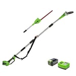 Greenworks Cordless Pruner and Telescopic Hedge Trimmer 2-in-1 G40PSH + 40V Battery G40B4 + Tools Battery Fast Charger G40UC4