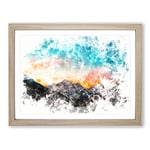 Sunrise Over A Mountain Watercolour Modern Framed Wall Art Print, Ready to Hang Picture for Living Room Bedroom Home Office Décor, Oak A3 (46 x 34 cm)