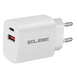 ELBE CARG-2037-QC Chargeur Mural Double USB+Type-C PD+QC3.0 20W Blanc