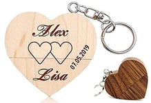 32 GB Memory Stick with Engraving of Your Choice Solid Wood Heart Engagement Rings Love Wedding walnut