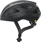 Abus Casque de vélo de course ABUS Macator MIPS - casque de vélo pour débutants avec visière - adapté aux porteurs de queue de cheval - pour femmes et hommes - noir brillant, taille S