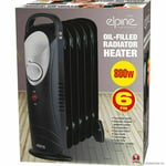 Elpine Mini Portable Oil Filled Radiator Heater with Thermostat 6 Fin 800W Black