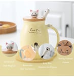 Yellow Cat Mug Cute Ceramic Coffee Cup Lovely Kitty Lid  Spoon Coaster 380ml B66