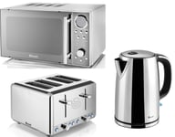Swan Jug Kettle, 4 Slice Toaster & 800W Microwave Polished Stainless Steel
