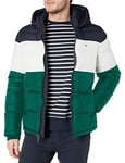 Tommy Hilfiger Men's Hooded Puffer Jacket Down Alternative Coat, Green Combo, M