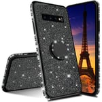 IMEIKONST Samsung S9 Plus Case Ultra-Slim Glitter Sparkly Bling TPU Rotating Ring Stand Silicon Soft TPU Shockproof Protective Shell Skin Cover for Samsung Galaxy S9 Plus Bling Black KDL
