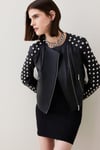 Leather Dome Stud & Quilted Detail Biker Jacket