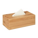Relaxdays Boîte à mouchoirs en bambou lingettes boîte tissus en bois HxlxP: 7,5 x 24 x 12 cm Fond amovible distributeur papier, nature