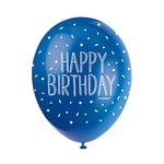 Unique Party 56080 - Ballons de Baudruche Nacré - 30 cm - Happy Birthday - Paquet de 5 - Bleu