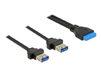 Delock - USB-kabel - 19-stifts USB 3.0-kontakt (hona) till USB typ A (hona) kan monteras på panel - 80 cm - svart - för P/N: 95234