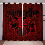 Drum Kit Windows Drapes Set Rock Music Themed Curtains for Bedroom Living Room for Kids Boys Girls Red Musical Pattern Curtains Instruments Print Room Decoration,W66*L72