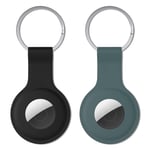 ProBien Protective Case for AirTag 2021, 2 Pack Soft Flexible Silicone Shockproof AirTag Keychain Finder Cover, Lightweight Anti-Scratch Waterproof Tracker Holder with Keyring - Black+Pine Green