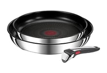 Tefal L97490 Ingenio Preference On 3-Piece Pan Set | Stackable | Non-Stick Coating | Suitable for Induction Cookers | Thermal Signal Temperature Indicator | Black/Stainless Steel
