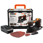 WORX - Ponceuse triangulaire sans fil - 20V-2Ah - WX822 (Livrée avec batterie et chargeur, 6 abrasifs, doit de ponçage et coffret), 1bat 2.0Ah