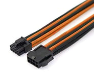 Shakmods 6+2 Pin Pcie GPU Graphics Card Orange & Black Heatshrinkless Sleeved Extension Cable with 2 Free Cable Comb 30cm