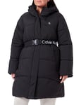 Calvin Klein Jeans Women Coat Plus Logo Belt Long Puffer Winter, Black (Ck Black), XL