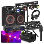 MAX Komplett 500W DJ Bluetooth Disco Set med ljud, ljus och rök, Färdig festlösning med ljud, ljus och rökeffekter – bara att koppla in och köra igång!