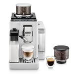 De'Longhi Rivelia EXAM440.55.W, Machine À Café Grain Automatique, Grains Fraîchement Moulus, Bac à Grains Interchangeable, Carafe à lait Automatique, 16 Recettes, Écran Tactile Couleur, Blanc
