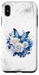 Coque pour iPhone XS Max Rose Blue Butterfly Phone Case,Aesthetic Butterfly Floral