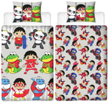 Ryan's World Gang Single Duvet Cover Reversible Bedding Set Combo Panda Gus