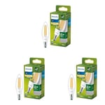 PHILIPS Ultra Efficient - Ultra Energy Saving Lights, LED Light Source, 40W, B35, Candle, E14 Warm White 2700 Kelvin, Clear (Pack of 3)