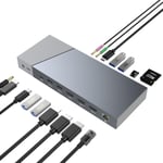 NÖRDIC DisplayLink USB-A & USB-C Dokkingstasjon 1 til 15 for trippelskjermer 3xHDMI 4K30Hz for Mac M1 M2 Thunderbolt 3 & 4