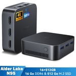 Mini PC HuiDun H20 Intel Alder Lake N95 3.4GHz Max 16 Go, 512 Go/SSD 2To, Windows 11 Pro, Wifi 6, 4K UHD, 11 olika portar - Grå
