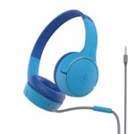 Belkin SoundForm Mini Wired On-Ear Headphones for Kids, Over-Ear Headset for Children with inline Microphone for Online Learning, School, Travel, Play, For 3.5mm Compatible Devices - Blue