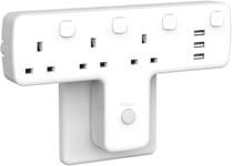 6-IN-1 Extension Plug with 3 Way 3 USB Multi Plug Adaptor UK - 180 Deg Rotatable