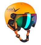 BLACK CREVICE Kids Ski Helmet Leogang I Casque de ski avec visière style pilote différentes couleurs I Casque de snowboard pour garçons & filles I Casque de ski respirant I Taille réglable (48-52, Néon Orange)
