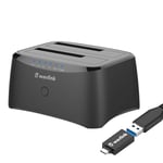 USB 3.0/ USB-C to SATA Dual Bay Hard Drive Docking Station for 2.5 & 3.5 inch HDD SSD, WAVLINK 2 Bay HDD SSD Dock Support Offline Clone, Tool-Free, Include USB-A to USB-C Adapter