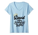 Womens David The Birthday King Happy Birthday Shirt Men Boys Teens V-Neck T-Shirt