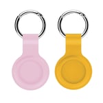 2 Pack Air Tags Silicone Case for 2021 Newest Apple Air Tag Case AirTags Holder Tracker Car Key Ring Protective,Keychain Hook Designed,Safety and Anti-Lost,Mini Easy to Carry (Pink+Yellow)