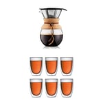 BODUM PAVINA Double Walled Thermo Glasses, 0.36 L, 12 oz, Pack of 6 & 11571 109 1L Pour Over Coffee Maker with Permanent Filter, Layered, Transparent