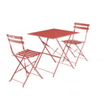 Salon de jardin bistrot pliable - Emilia carré terra cotta - Table carrée 70x70cm avec deux chaises pliantes. acier thermolaqué - Terracotta