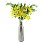 Artificial Flower Arrangement  100cm Yellow Lily and Fern Display with Glass Vase