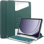 För Samsung Galaxy Tab A9+ 360 Rotation Transparent Smart case med tangentbord Dark Green