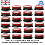 600 x Maxell DVD-RW 4.7GB 2x Speed 120min Re-Writable DVD Discs in Spindle Packs