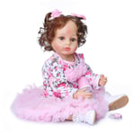 Reborn Baby Dolls 55cm 22 'Curly Hair Girls Réaliste Reborn Babies Toddler Lifelike Baby Doll Full Body Soft Silicone Baby Girl Real Touch pour Enfant de 3 Ans et Plus Jouets