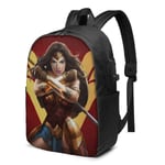 Lawenp Wonder Woman Laptop Backpack- with USB Charging Port/Stylish Casual Waterproof Backpacks Fits Most 17/15.6 Inch Laptops and Tablets/for Work Travel School