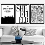 Artze Wall Art Sheffield Skyline City Street Map Print 3-Piece Set, 30 cm Width x 40 cm Height
