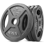 Amonax Cast Iron Weight Plates Set, 2.5kg, 5kg, 10kg Dumbbell Plates for 1 & 2 Inch Olympic Weight Plates Bars, Metal Barbell Plates for Weight Lifting Hip Thrust, Steel Weight Plates for Home Gym