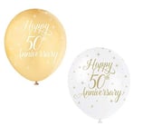 Unique Party 56125 - Ballons de Baudruche Nacré - 30 cm - Happy 50th Anniversary - Assortiment de 5