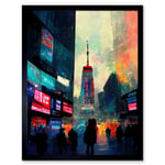 Times Square New York Neon Street Art Print Framed Poster Wall Decor 12x16 inch