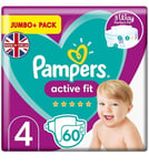 Pampers Baby Nappies Size 4 (15+ kg / 33 lbs), Active Fit, 60 Count, JUMBO+