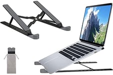 FINIBO Support pour Ordinateur Portable - Réglable en Hauteur - 8 Niveaux - en Aluminium - Pliable - Compatible avec MacBook Pro Air, Dell, HP et tablettes 10-15,6" (Noir)