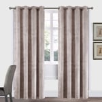 Imperial Rooms Crushed Velvet Blackout Curtains for Living Room Bedroom Fully Lined Eyelet Curtains Pair Panels (Beige, 90″ x 90″ (228cm x 228cm))
